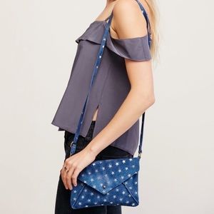 Free people blue suede leather star crossbody bag